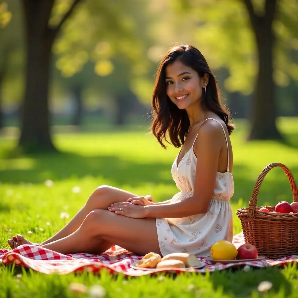 Golden Hour Picnic with a Young Latina Woman