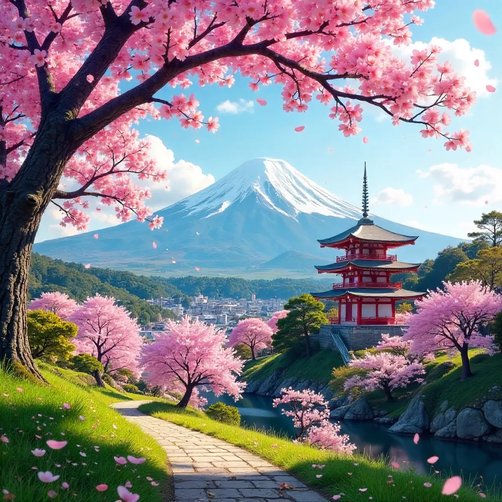 Cherry Blossom Frame: Fuji and Chureito Pagoda