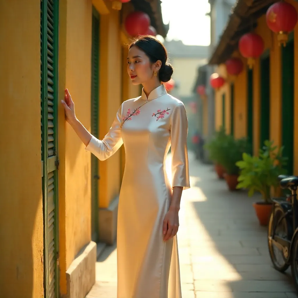 Elegant Ao Dai in Sunlit Hội An Alley