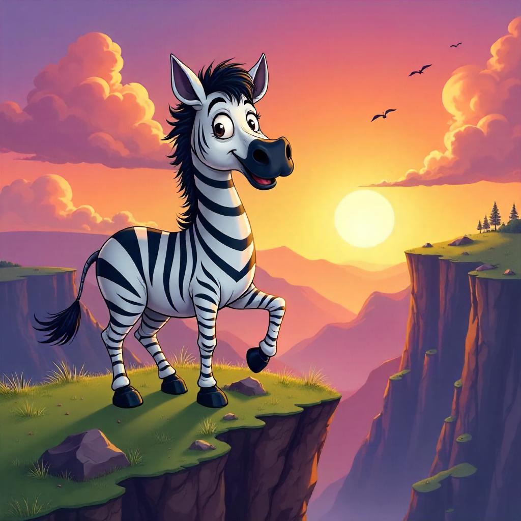 Cartoon Zebra on a Cliff Edge