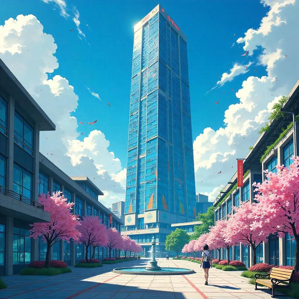 Skyscraper Tower in a Futuristic School Campus