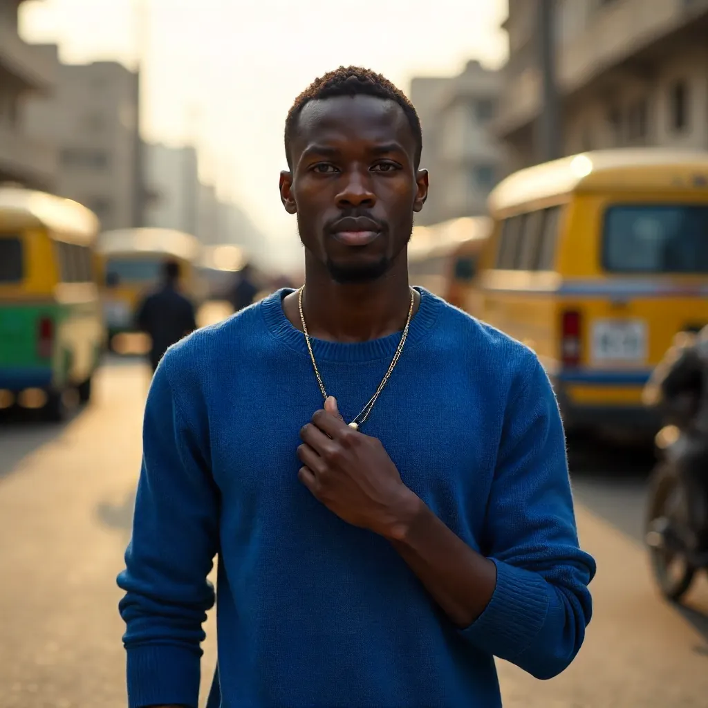Confident Lagos Youth in a Blue Knit Sweater