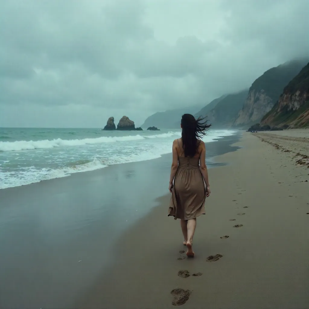 Solitary Walk on a Secluded Beach