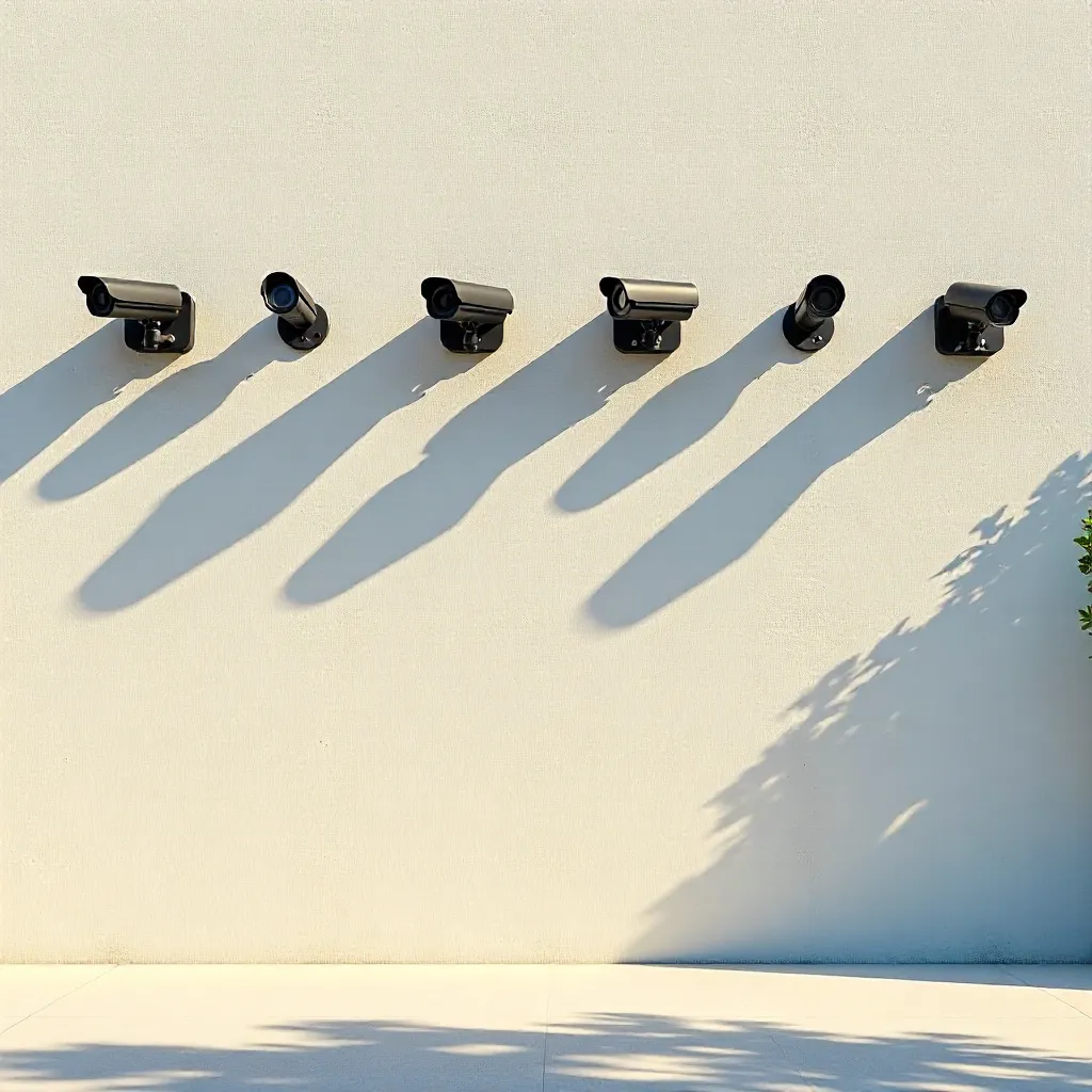 Minimalist Wall with Cameras and Long Shadows