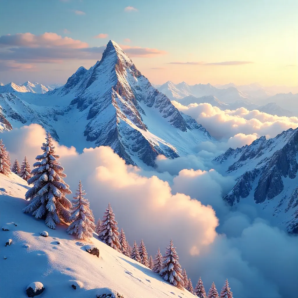 Snow-Capped Peaks Above the Clouds