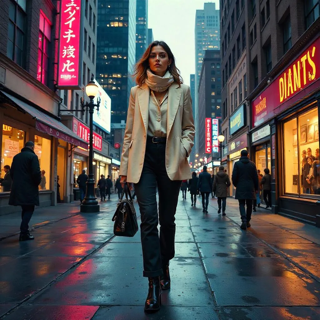 Oil Painting: Stylish Woman in Downtown
