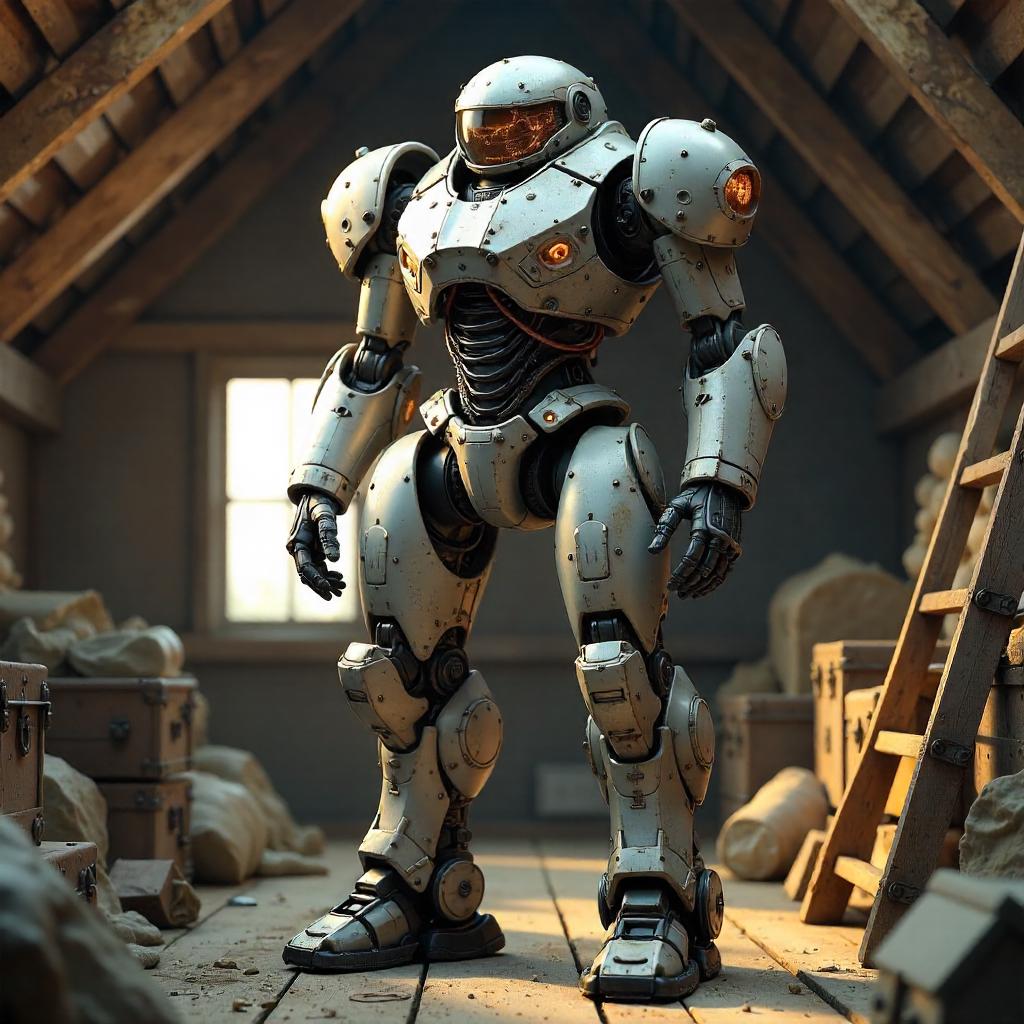 Photoreal Mech Suit in a Dusty Attic