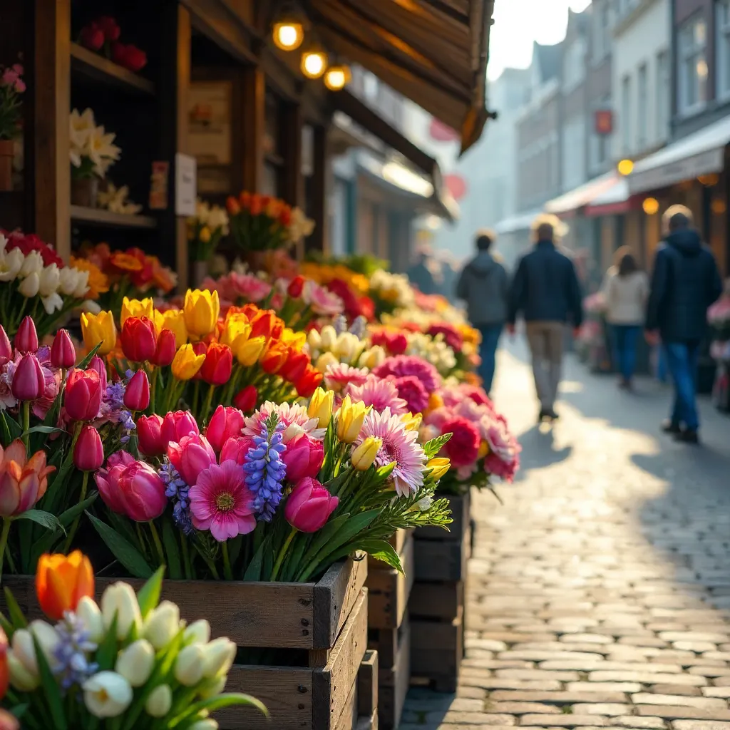 Colorful Flower Market Displays in The Hague, Netherlands