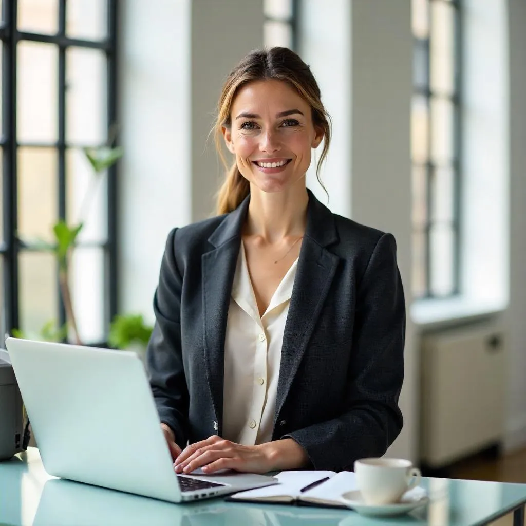 Confident White Woman in a Modern Office