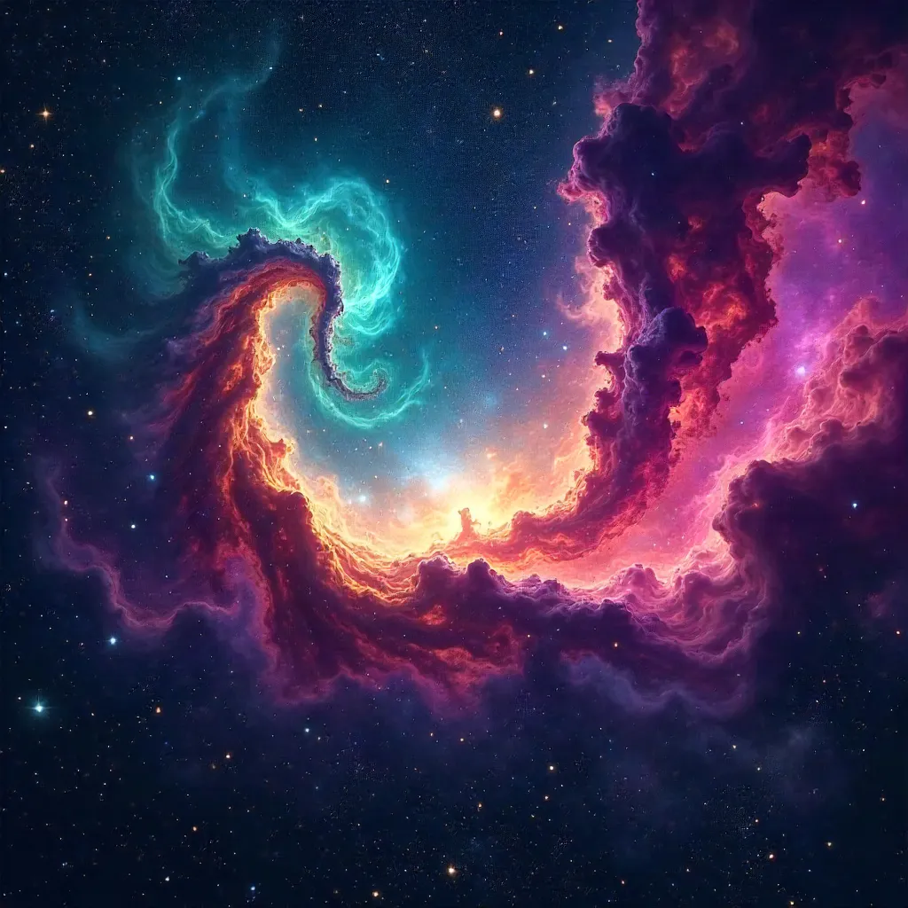 Wide Panorama of a Colorful Cosmic Nebula
