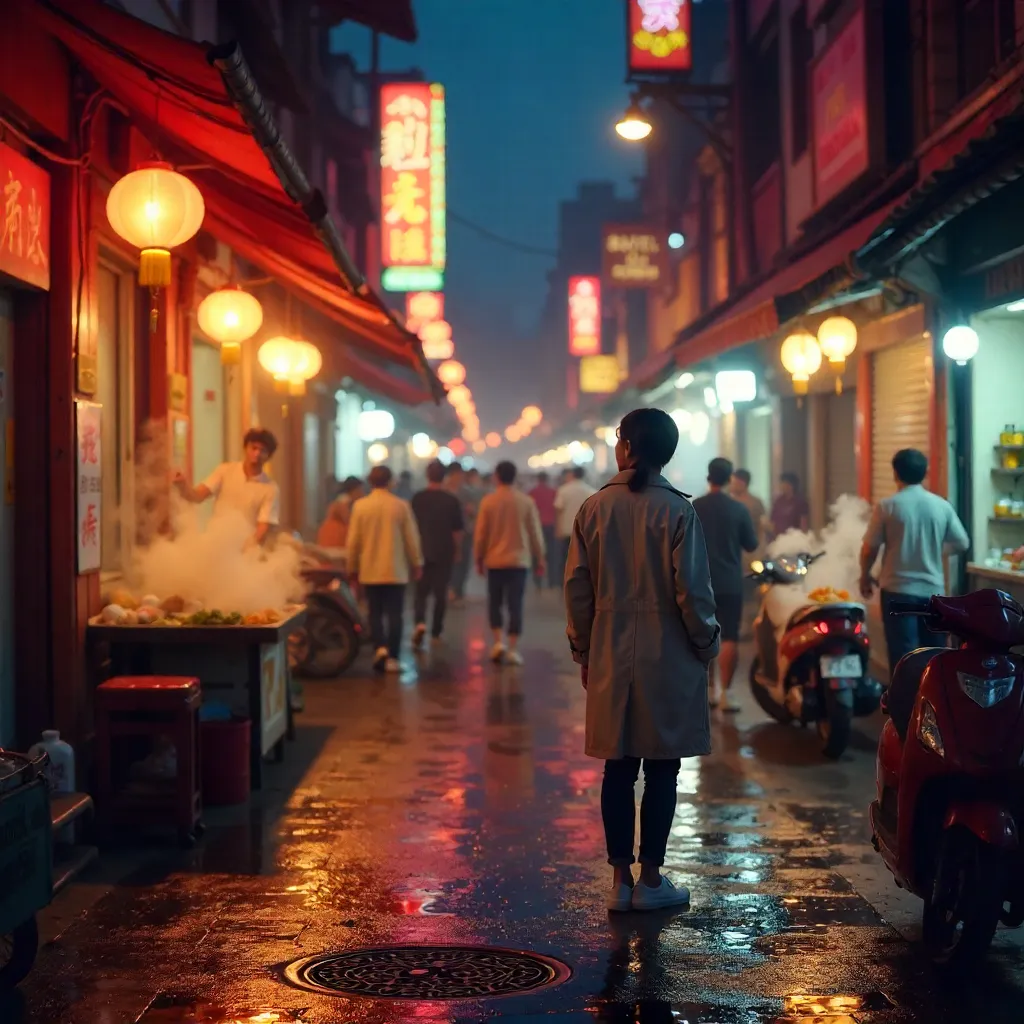Warm Neon Night Stroll Through the City