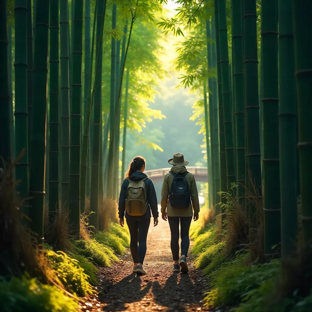 Hikers in Arashiyama Bamboo Grove, Kyoto
