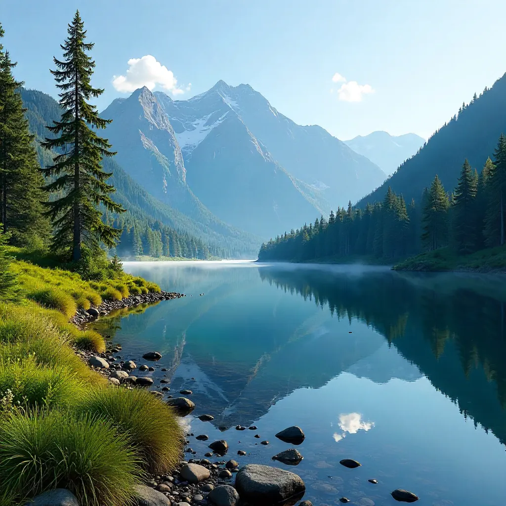 Tranquil Mountain Lake Amid Lush Forests