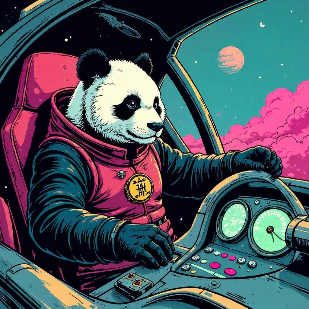 Panda Hero in a Neon Alien Ship — Comic Book Scene