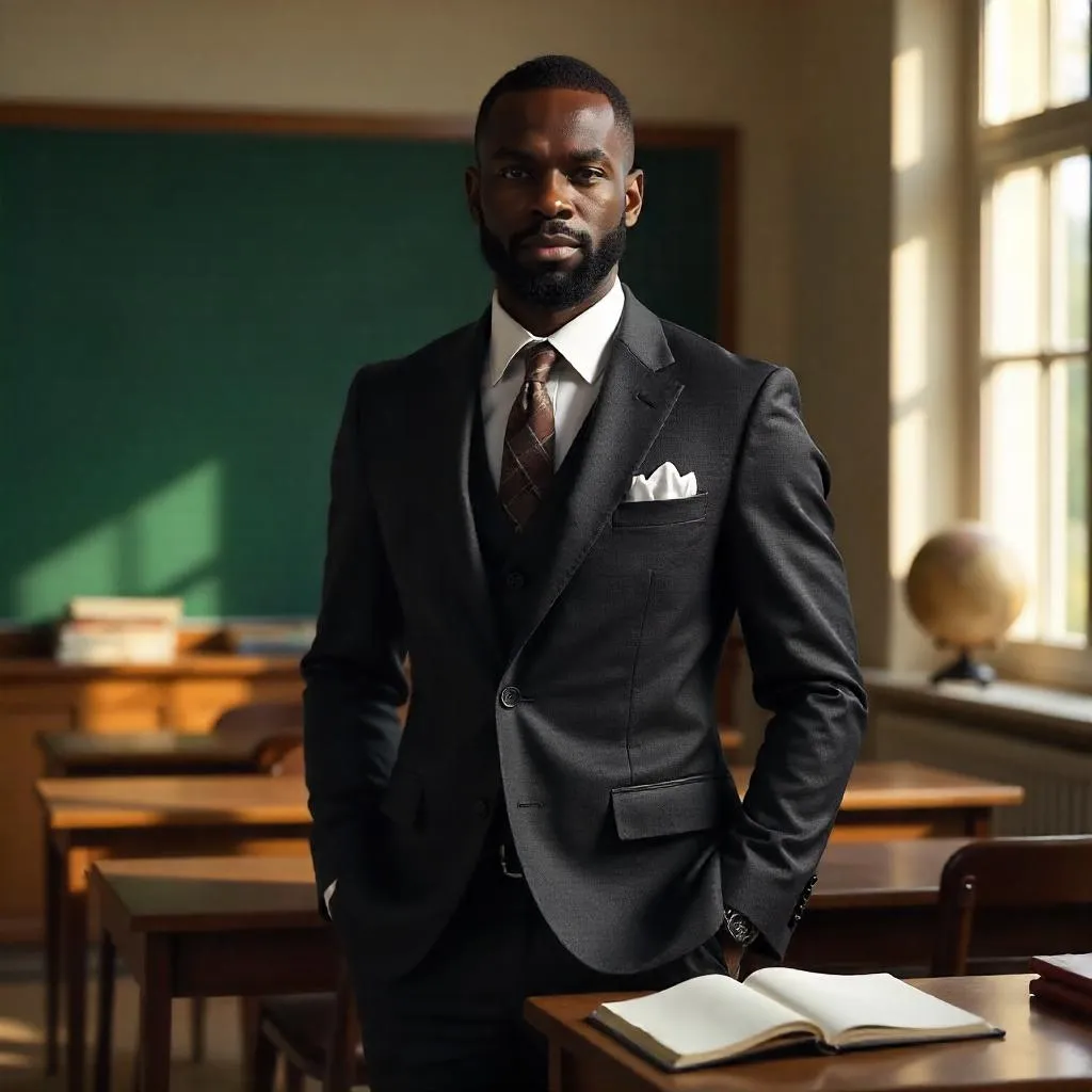 Elegant Black Man in a Classroom Portrait