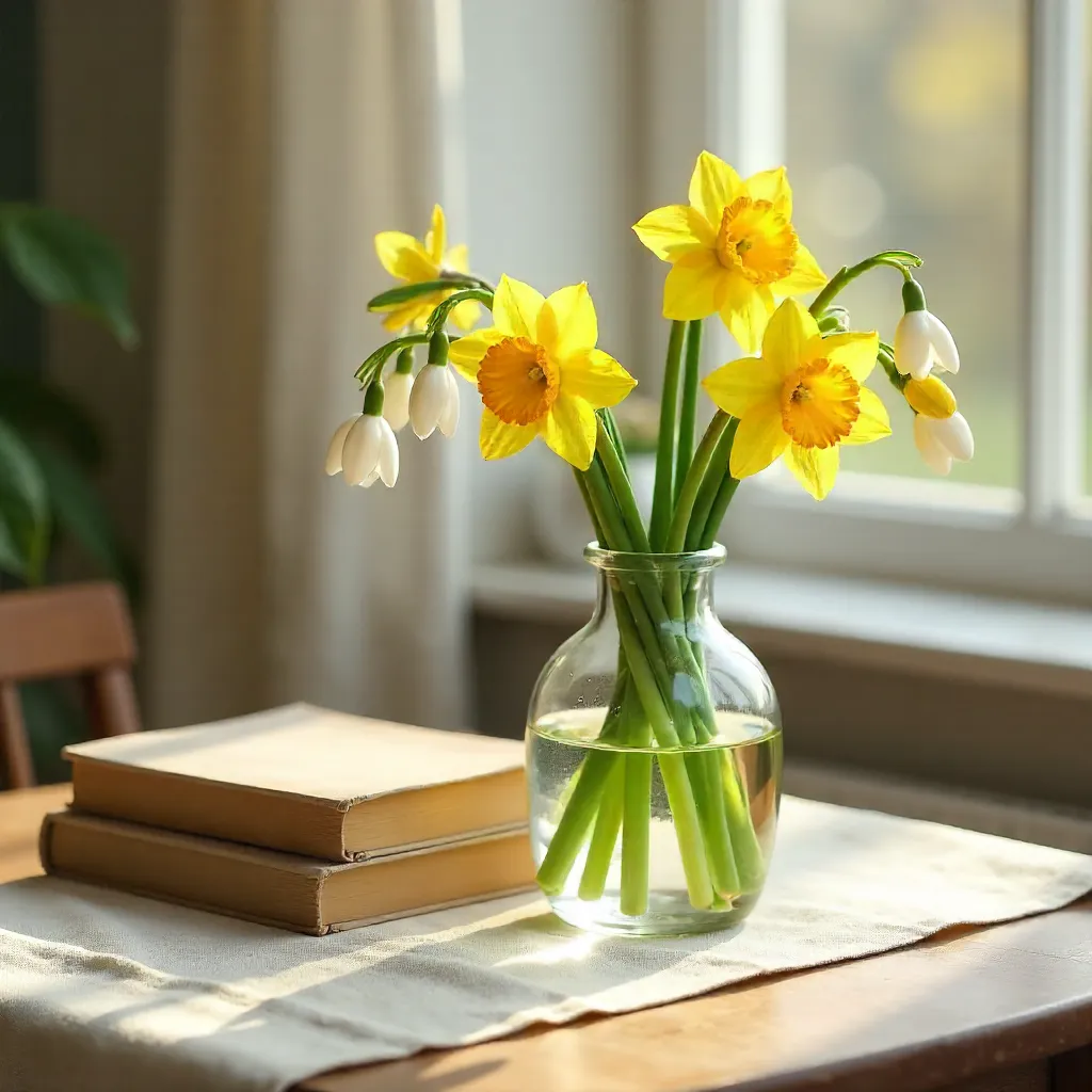 Spring Table Decor: Daffodils, Snowdrops & Books