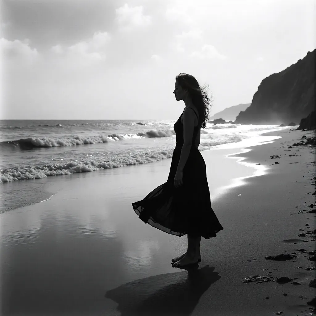 Moody Seaside Portrait in Monochrome