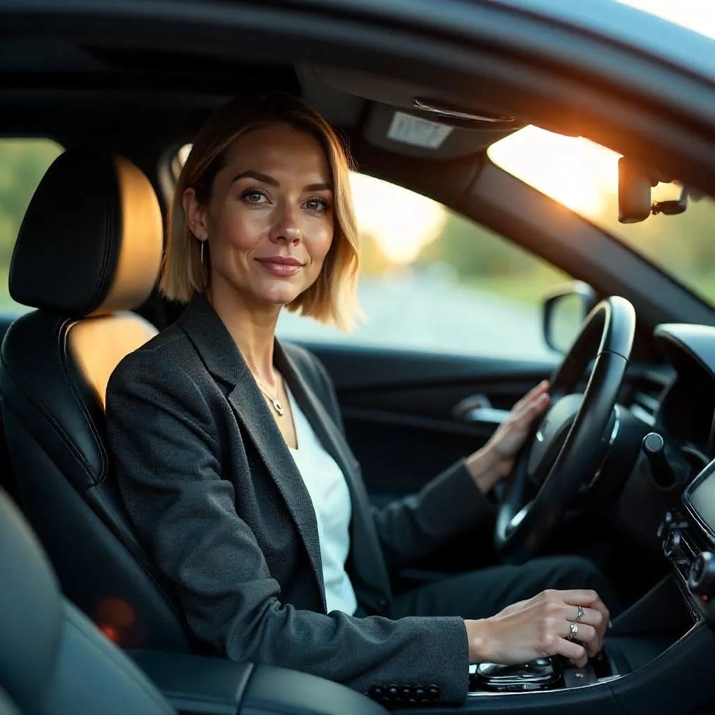 Confident White Woman in a Car - Photorealistic