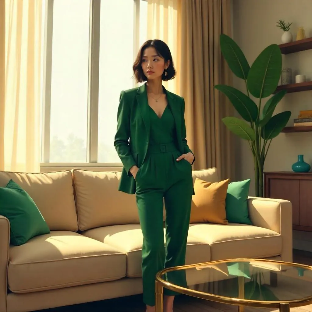 Stylish Asian Woman in a Modern Living Room - Concept Art