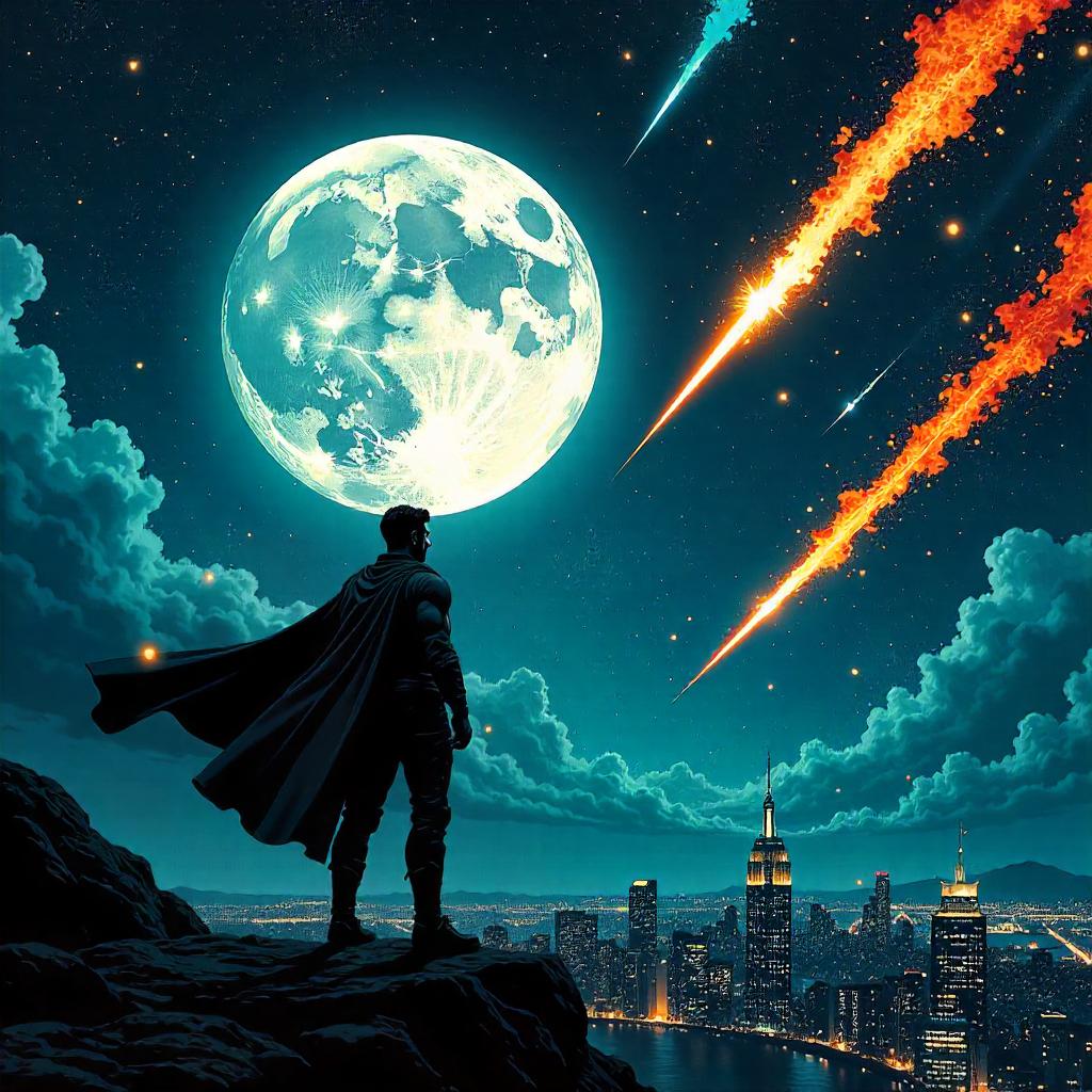 Moonlit Meteor Shower in Bold Comic Panels