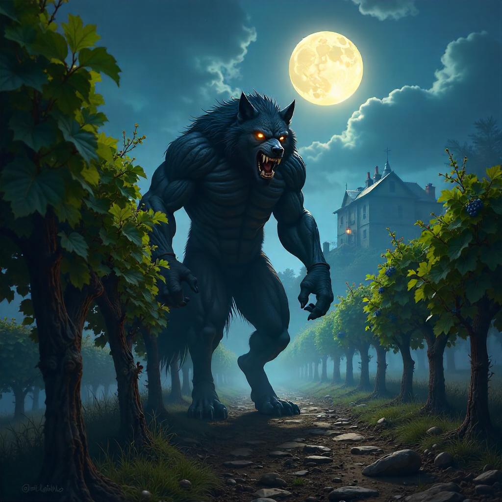 Moonlit Werewolf in a Vineyard - Concept Art