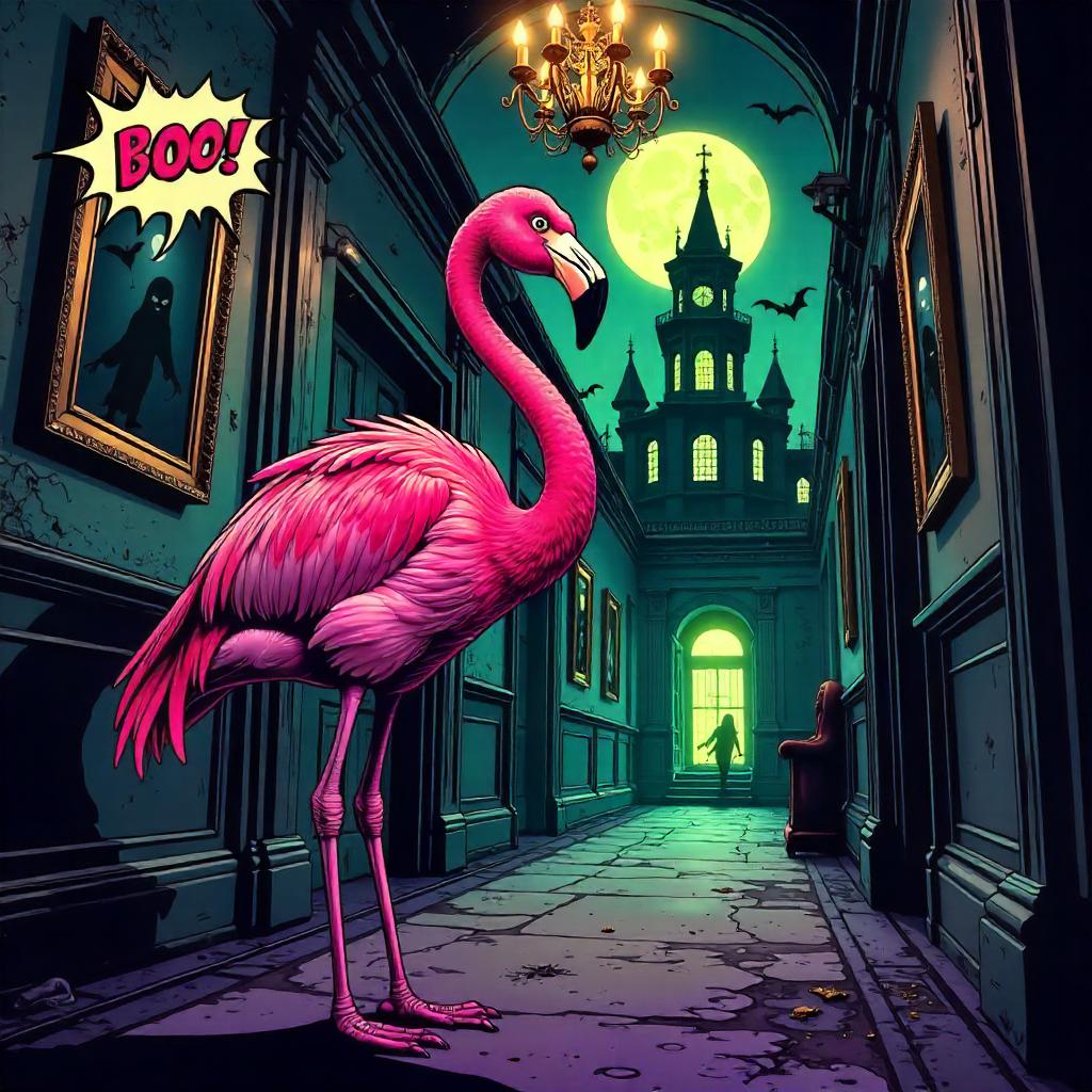 Flamingo Noir: Haunted House Comic Scene