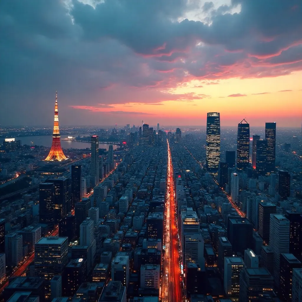 Twilight Panorama of Tokyo Skyline with Modern Architecture
