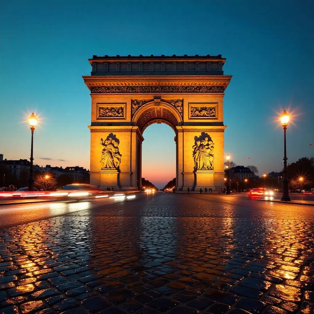 Dusk at Arc de Triomphe with Motion-Blur Traffic