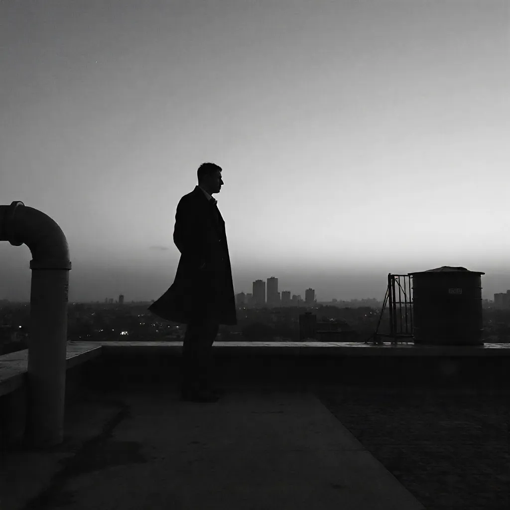 Twilight Rooftop Silhouette at Dusk