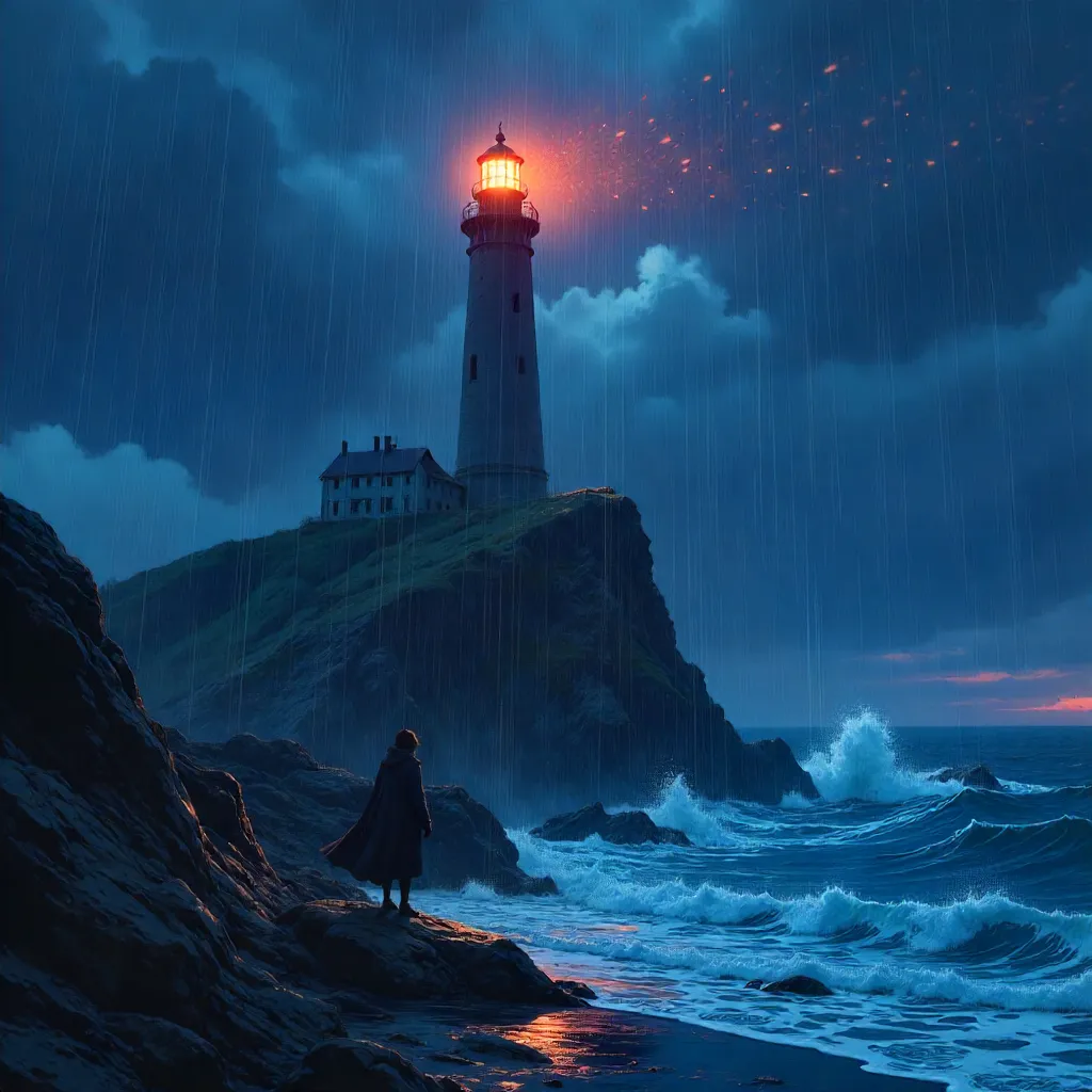 Lighthouse in Heavy Rain: Anime Style