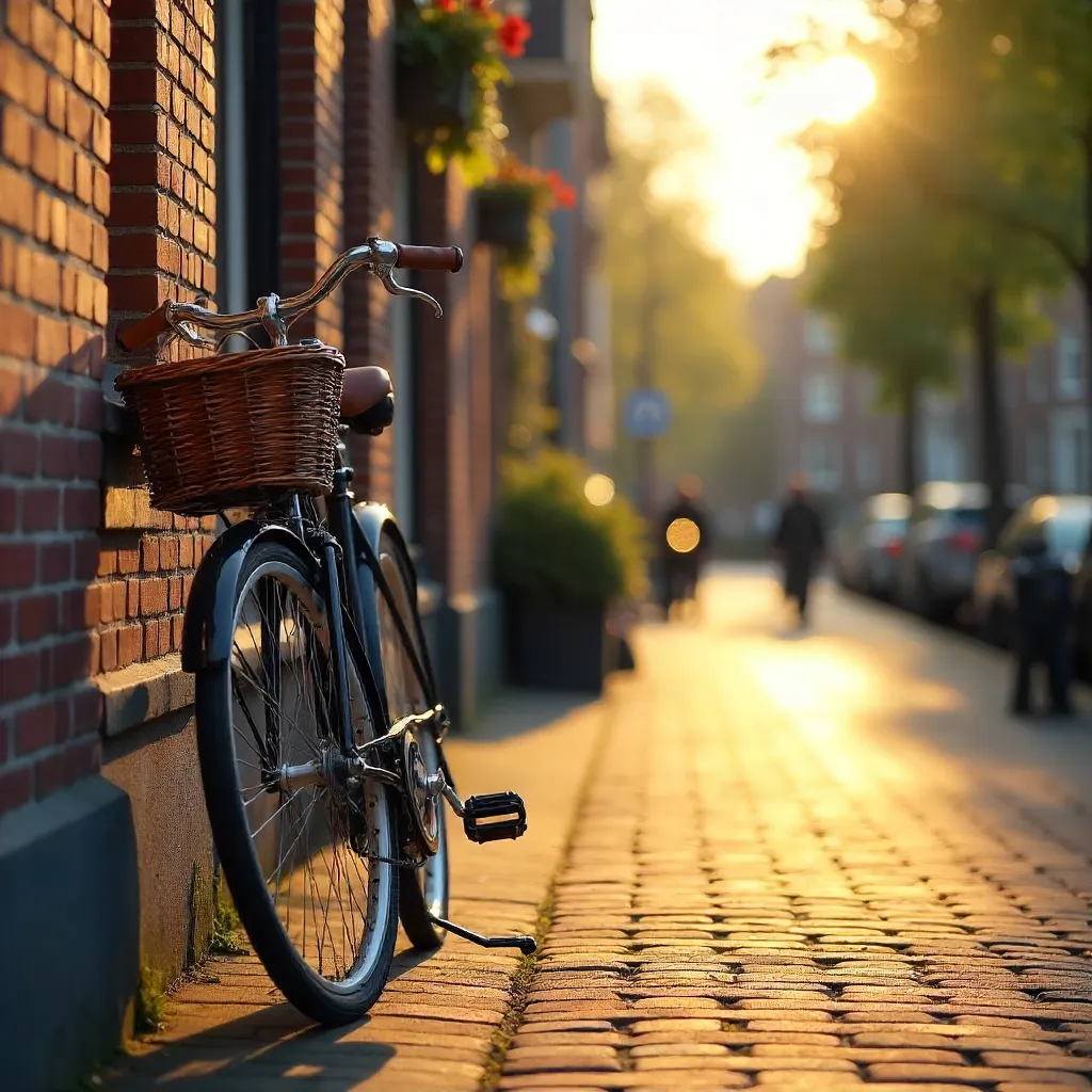 Sunlit Dutch Bicycle by a Brick Wall in Amsterdam