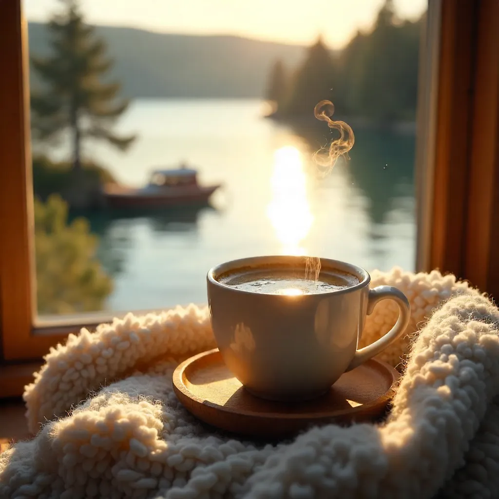 Cozy Coffee by the Lakeside Window
