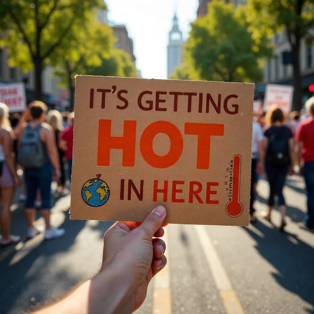 Hand Holding 'It's Getting Hot In Here' Sign at Climate Protest