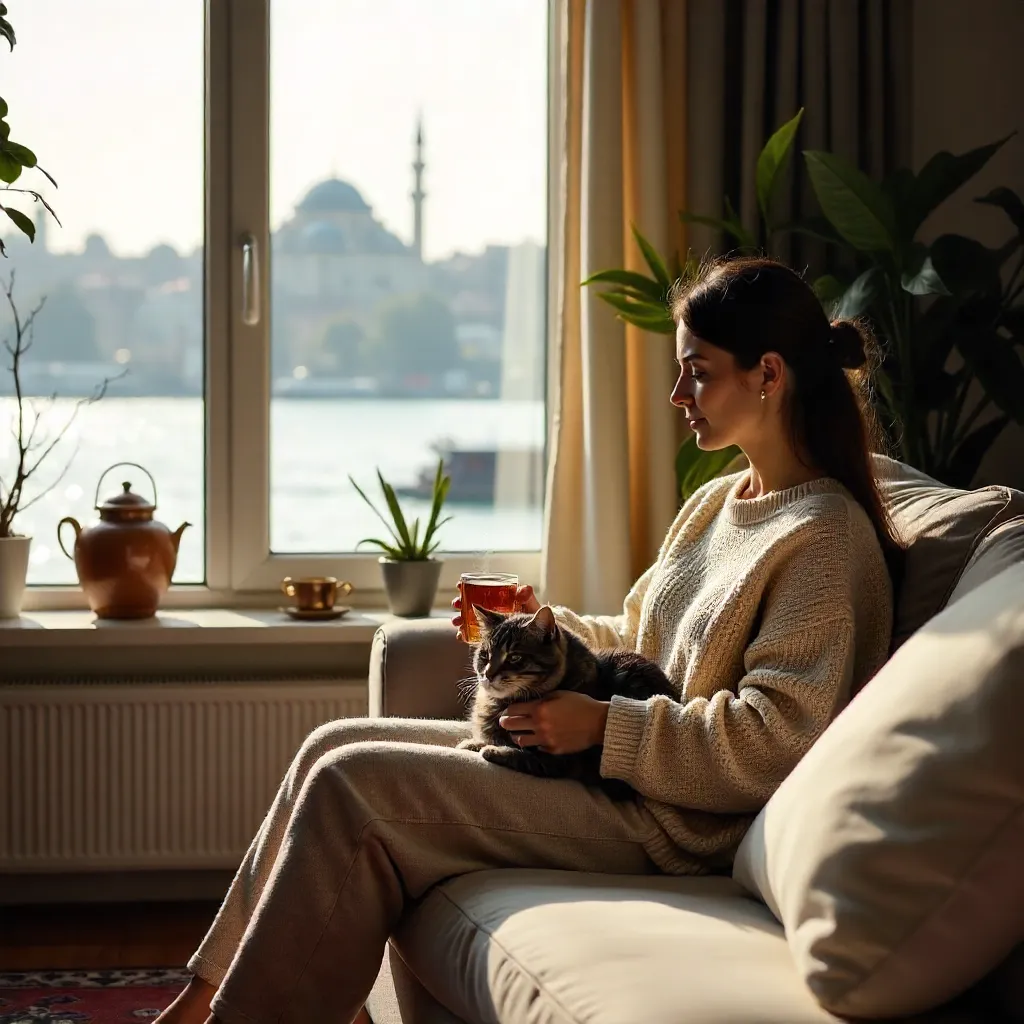 Cozy Istanbul Morning with a British Shorthair Cat