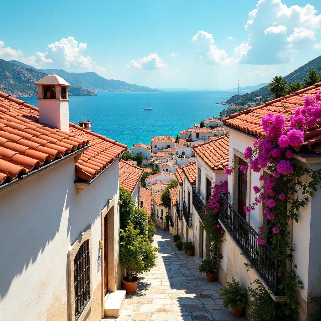 Mediterranean Rooftops Framing a Sea Vista