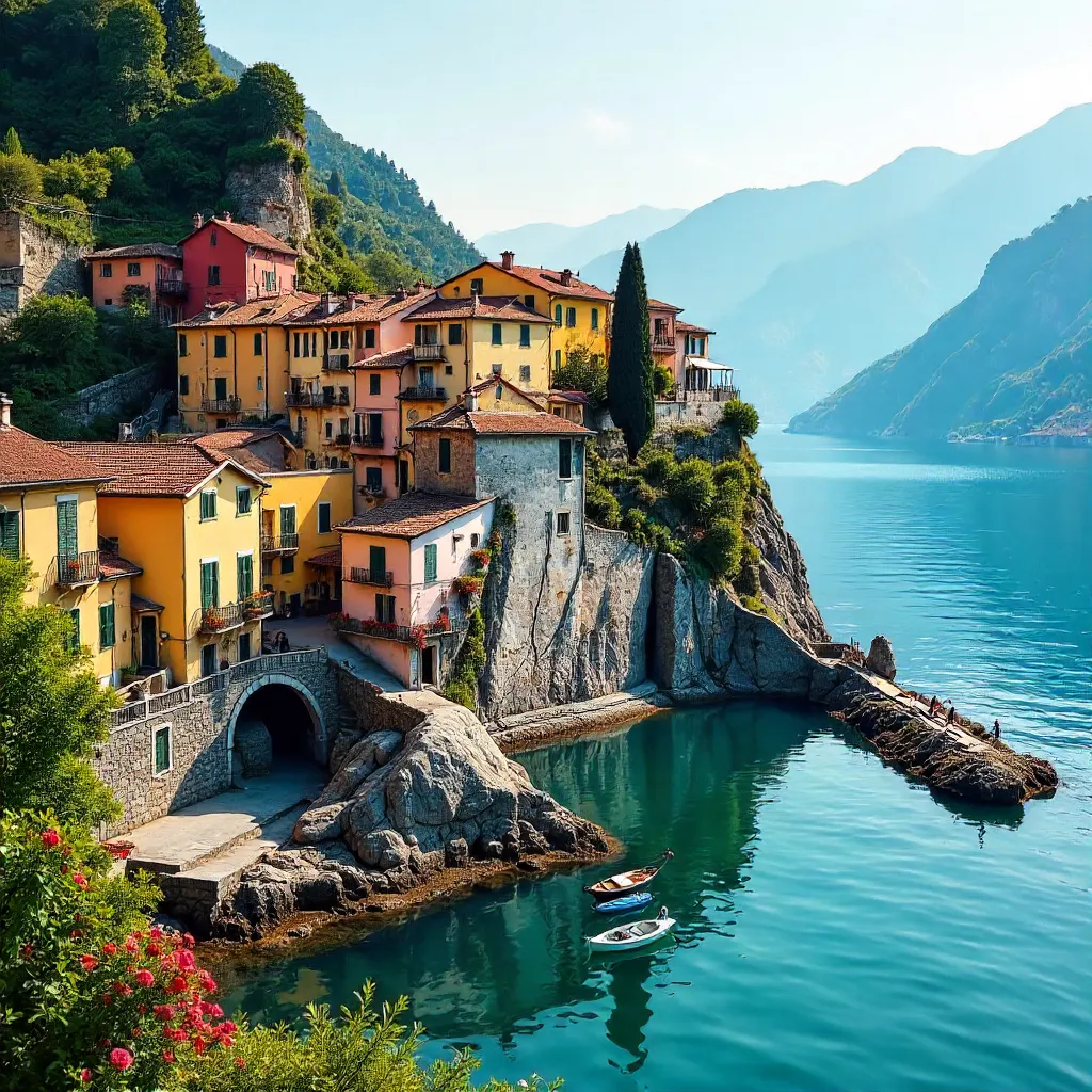 Colorful Lake Como Houses by Alpine Hills