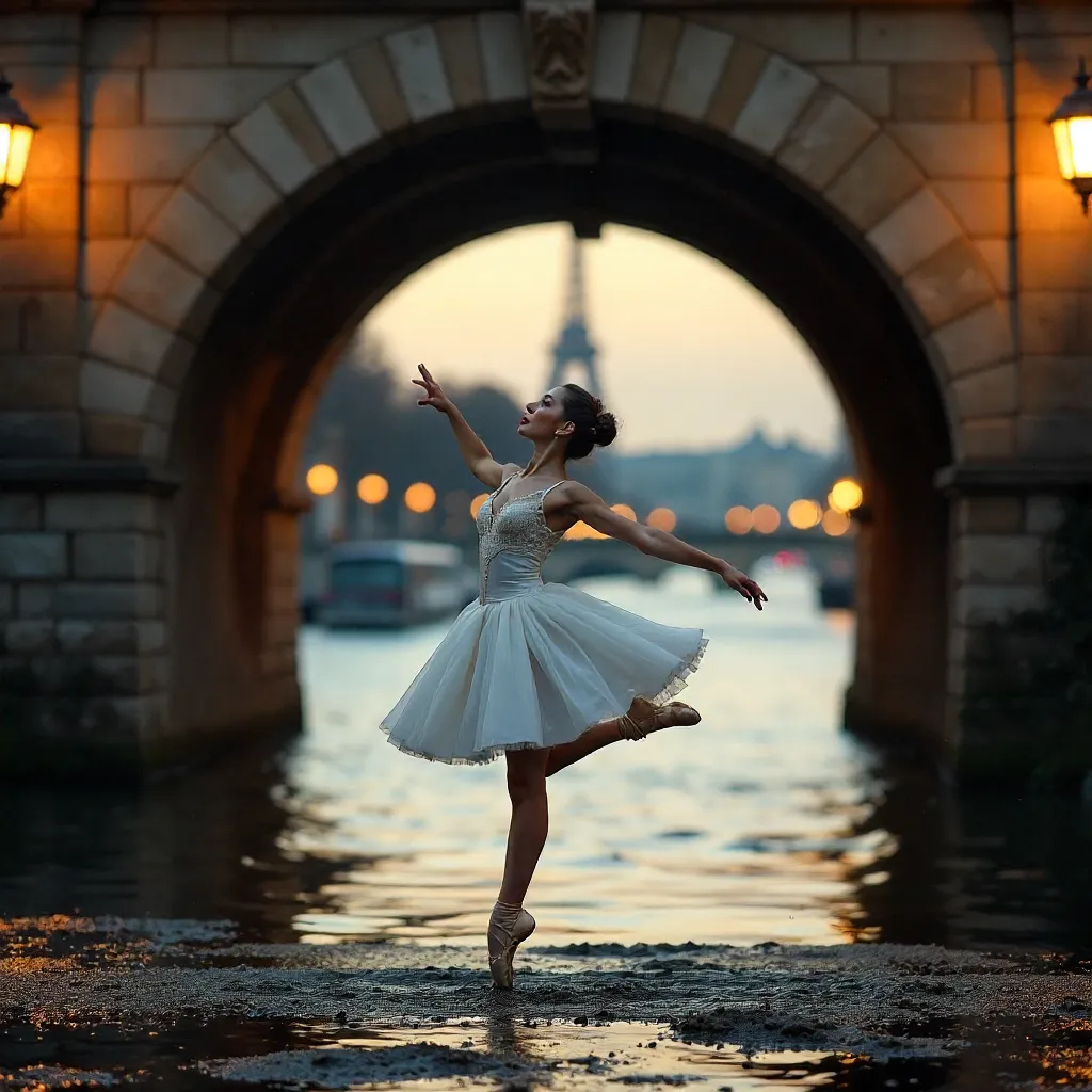 Graceful Ballerina Under a Paris Bridge