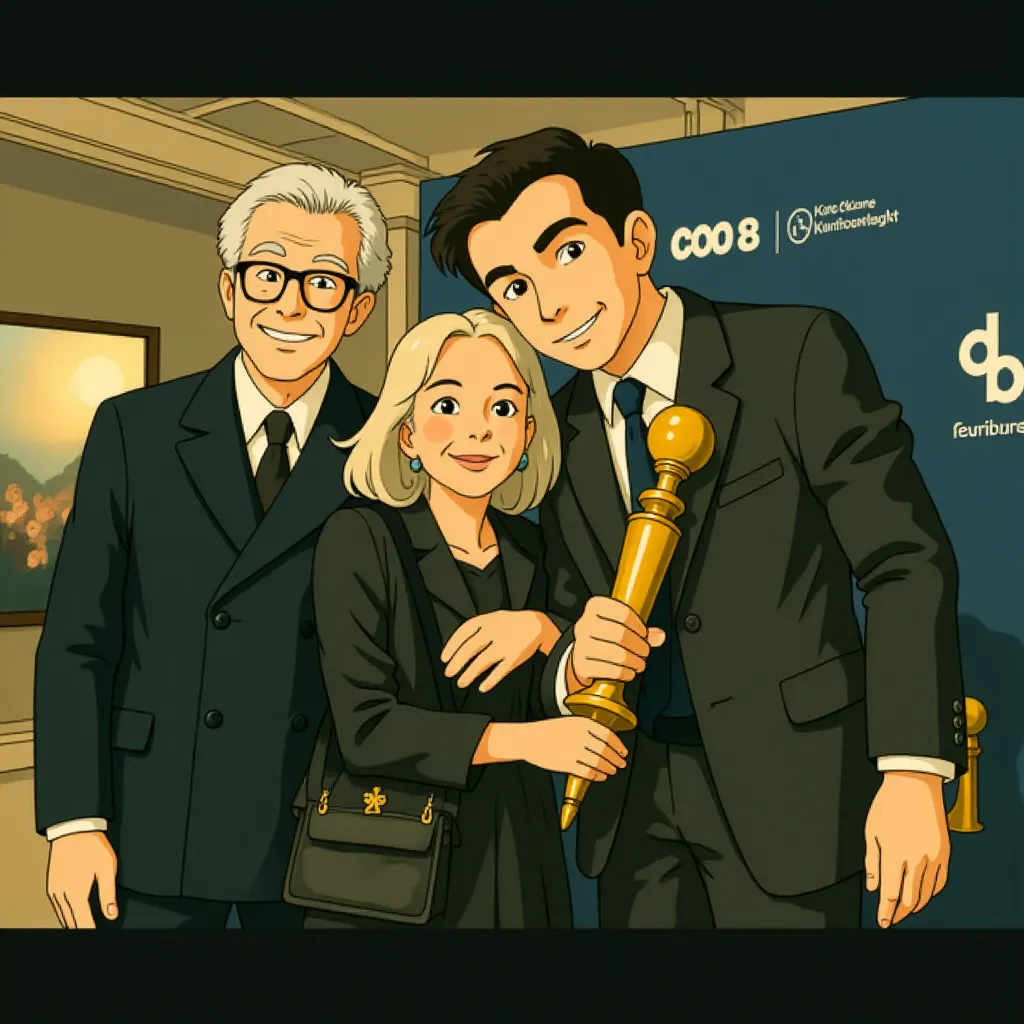 Adrien Brody, Elliot Brody, and Sylvia Plachy in 82nd Golden Globe Awards (2025) - Anime style
