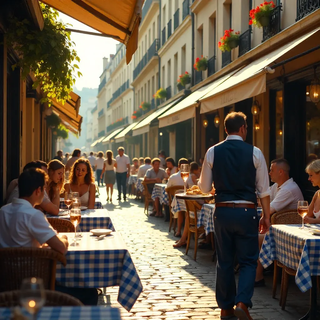 Sunny Day at a Bustling French Outdoor Café