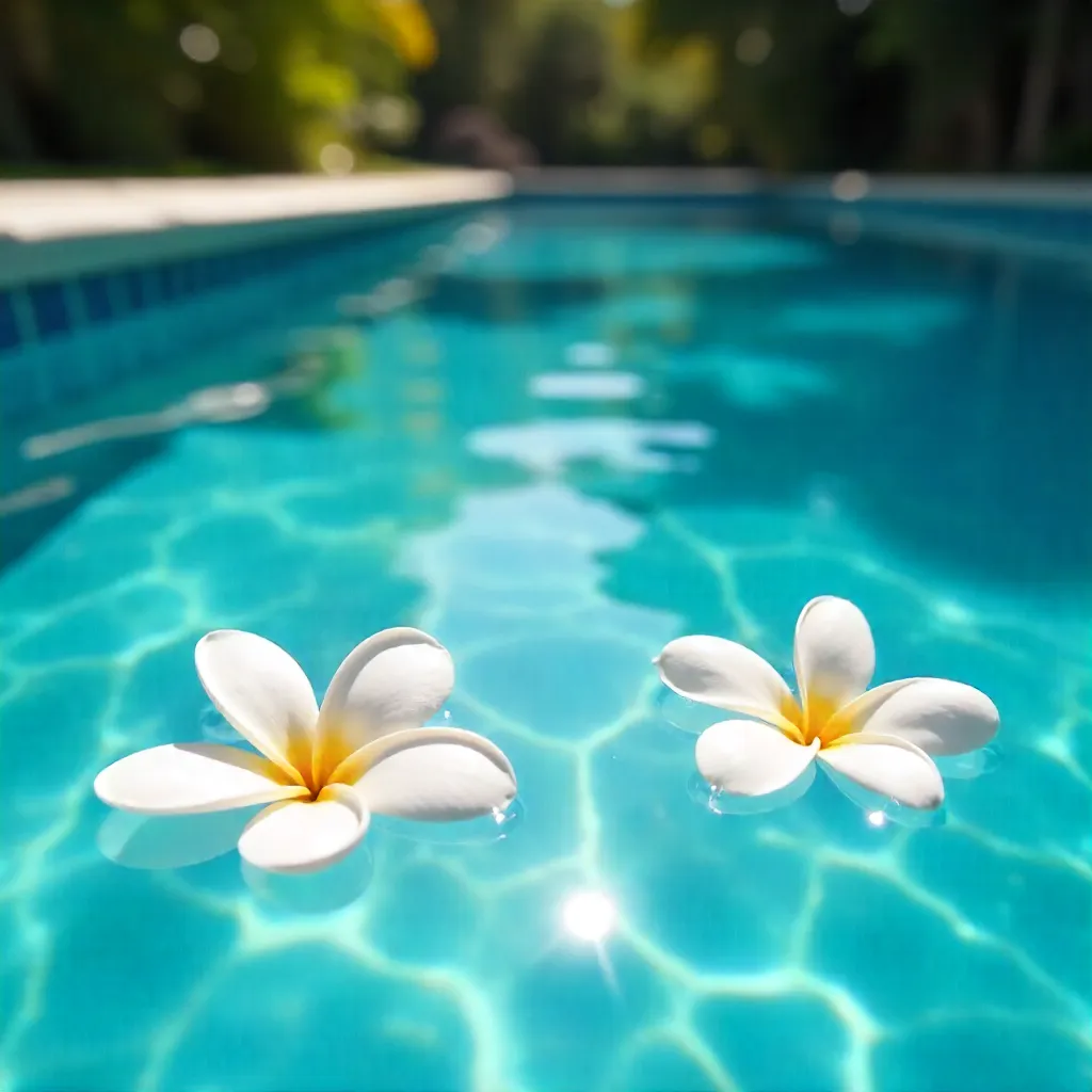 Serene Pool with Floating White Plumeria