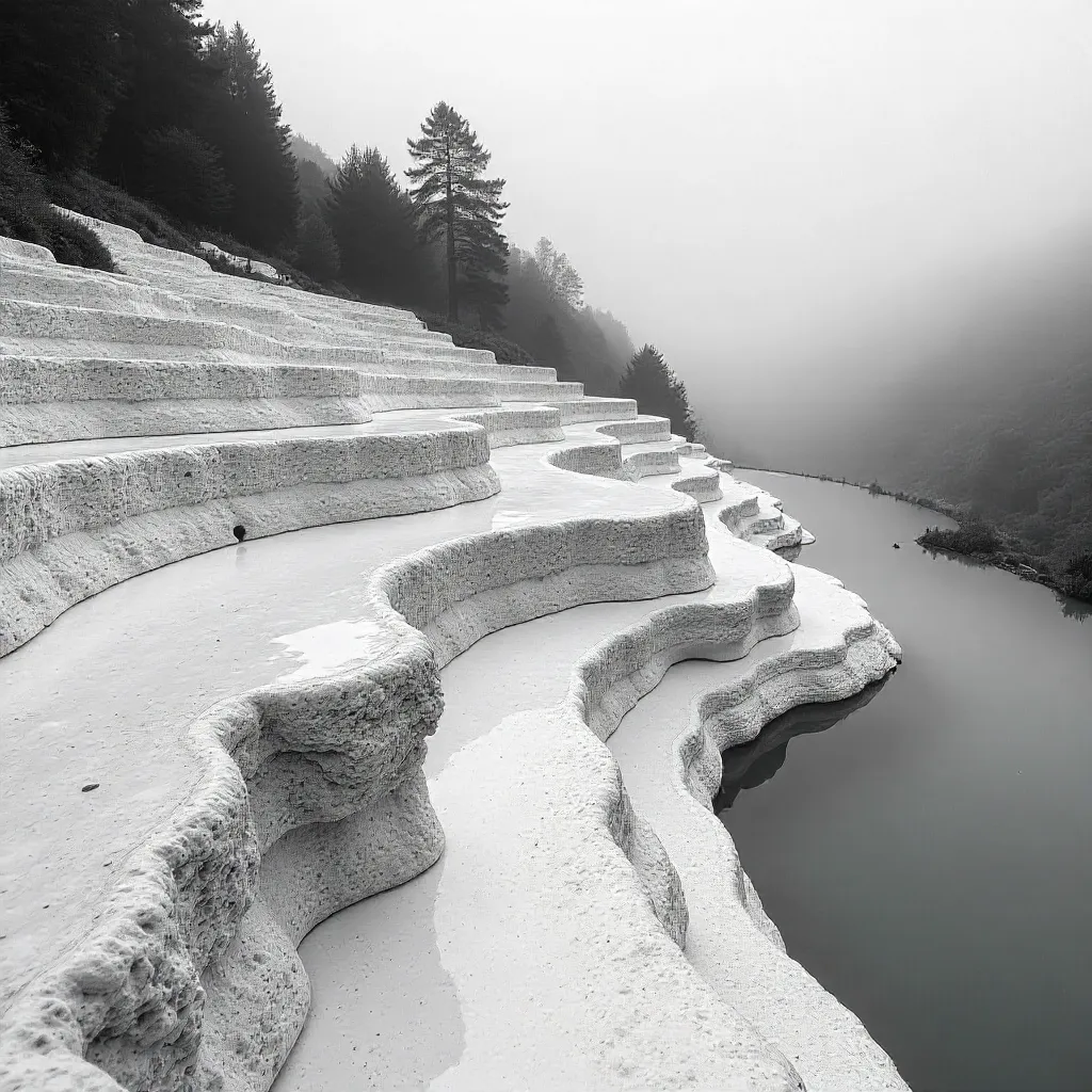 Misty Monochrome Travertine of Bolu, Turkey