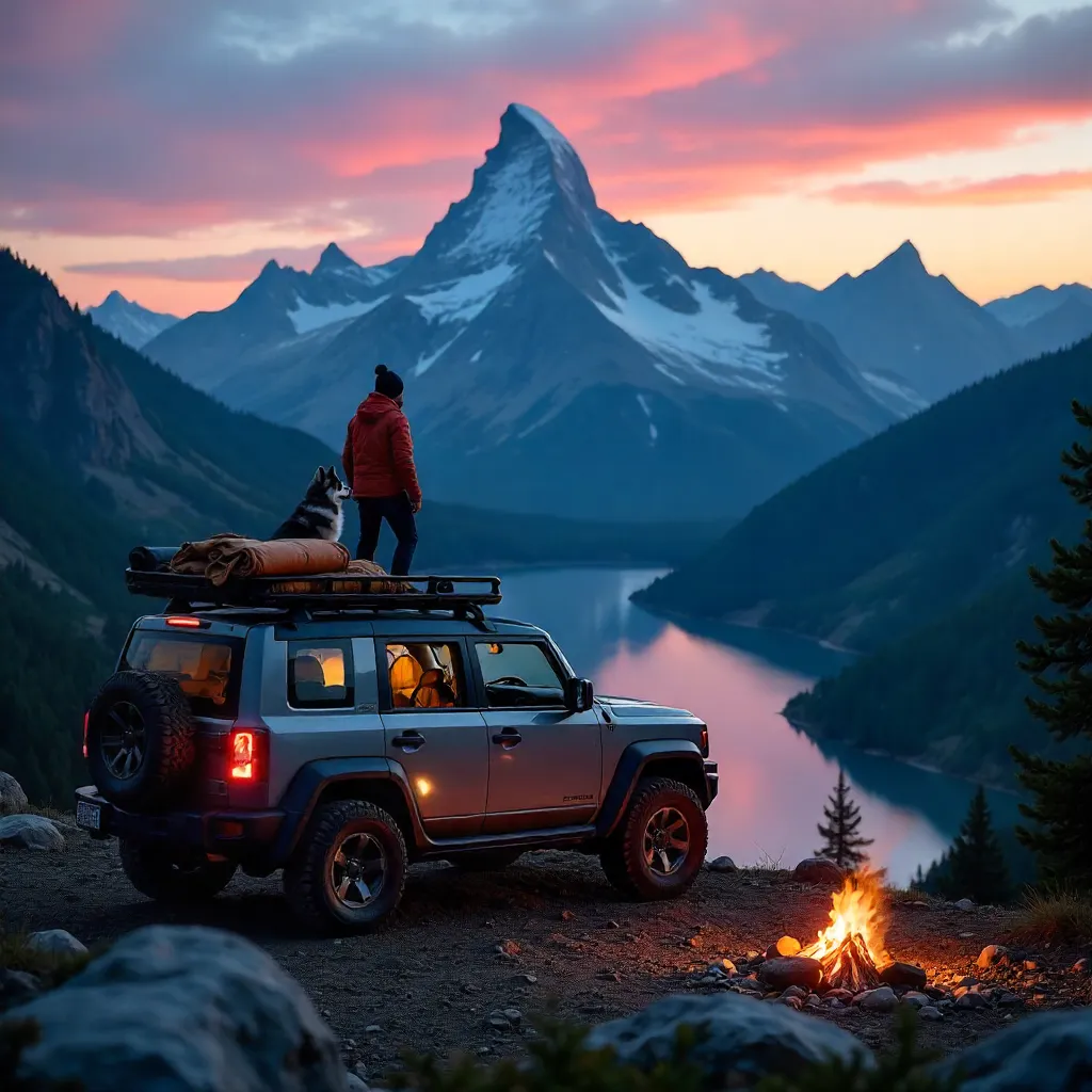 Twilight Ridge: SUV Adventure with Dog