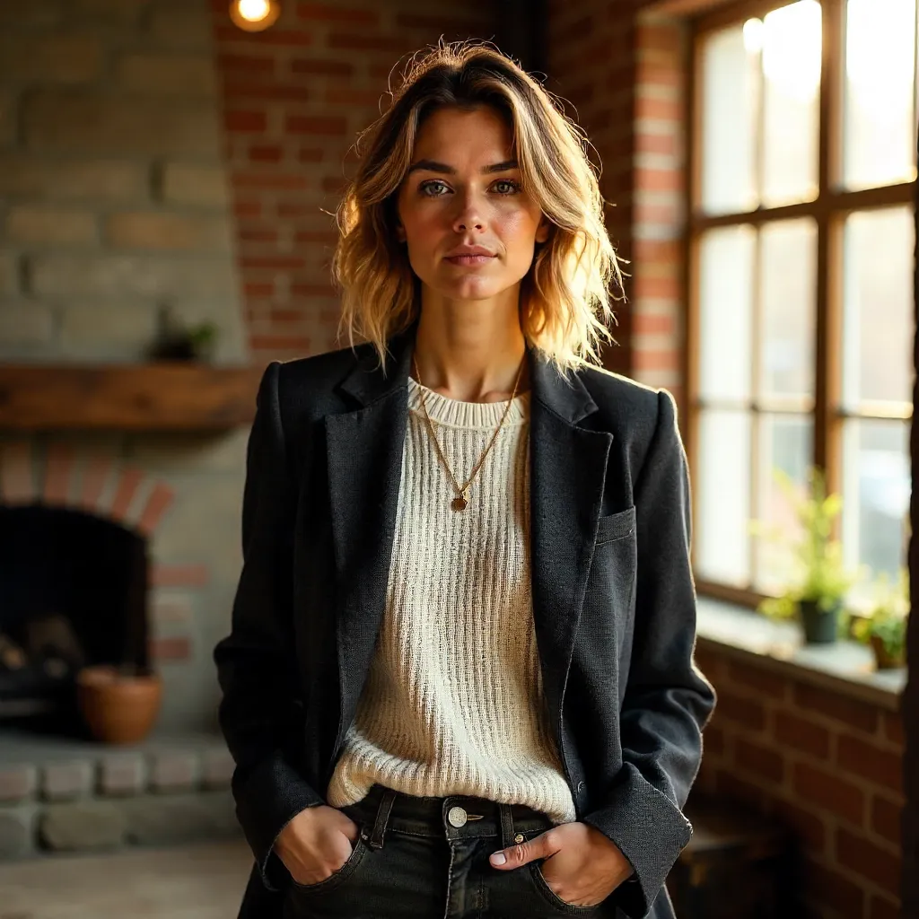 Elegant Young Adult Portrait in Modern Rustic Setting