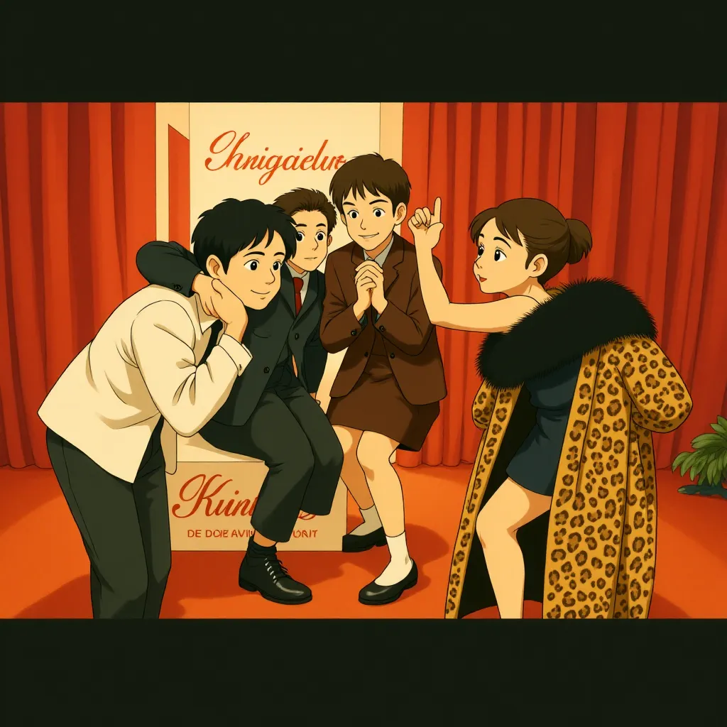 Harvey Guillén, Megan Suri, Jack Quaid, Lukas Gage, and Sophie Thatcher at an event for Companion (2025) - Ghibli style