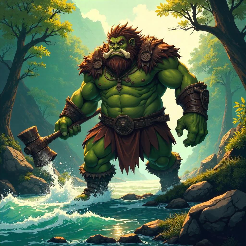 Ogre by the Rushing River — Anime Style