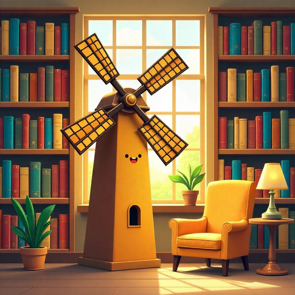 Windmill in a Cozy Cartoon Library