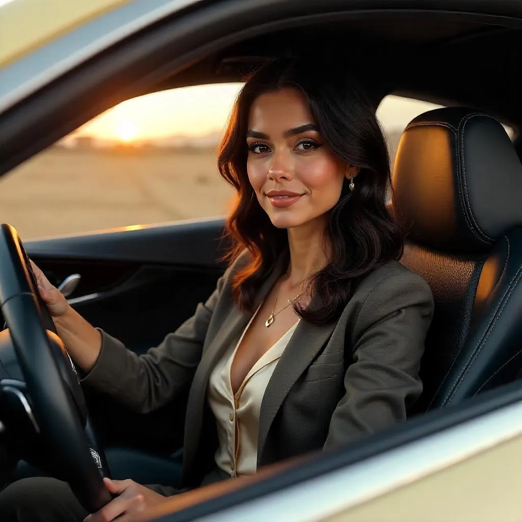 Elegant Middle Eastern Woman in a 3D Car Render