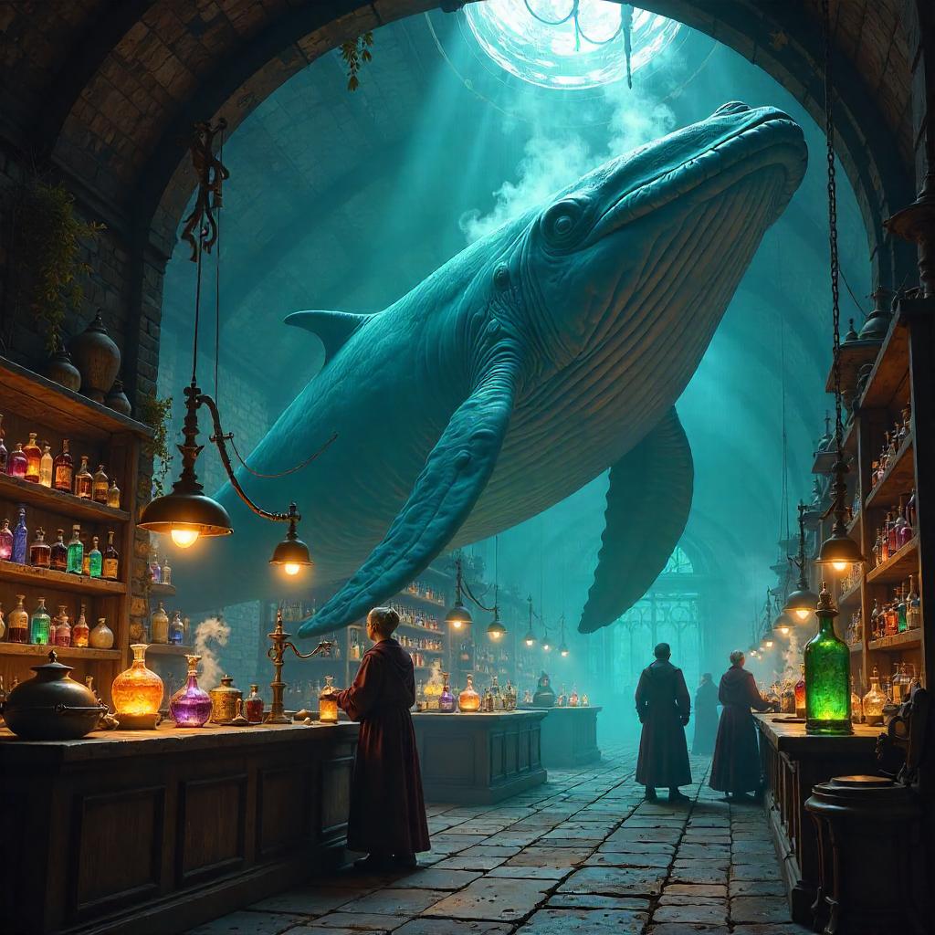 Whale in a Potion Shop — Concept Art Scene