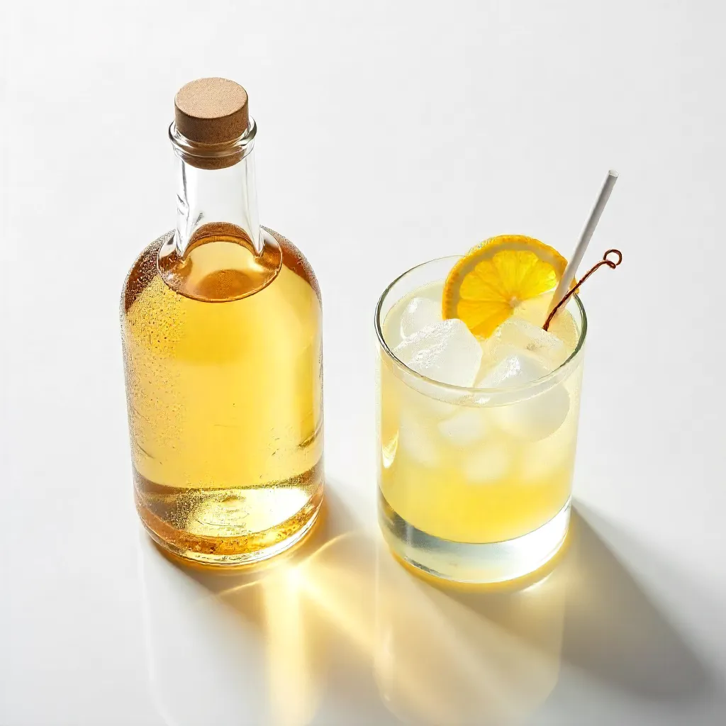 Overhead Glass Bottle and Fresh Studio Cocktail
