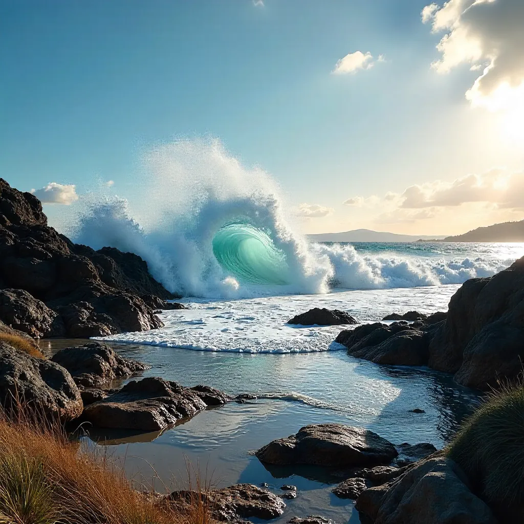 Dynamic Ocean Wave Near Bicheno, Tasmania